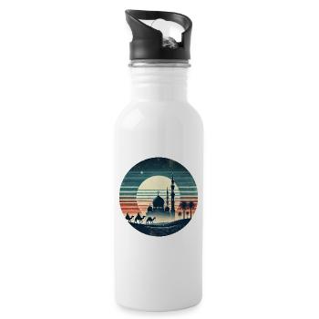 Marrakech mosque city design - Water bottle with straw - white - Right