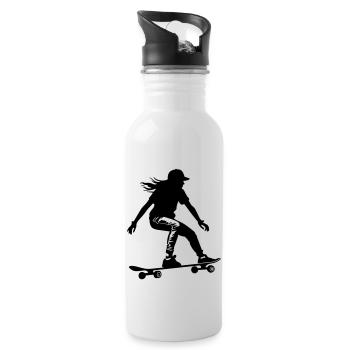 Skateboarding Woman Symbol Skateboard - Water bottle with straw - white - Right