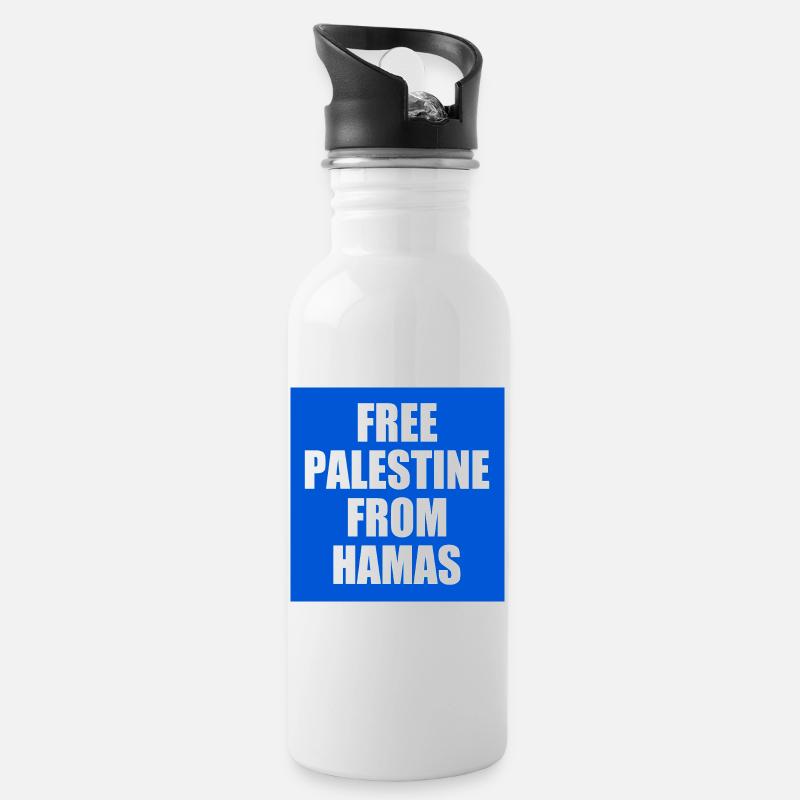 Free palestine - Trinkflasche mit integriertem Trinkhalm - Weiß