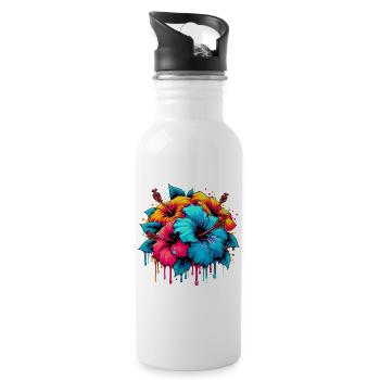 Hibiscus Flowers - Water bottle with straw - white - Right