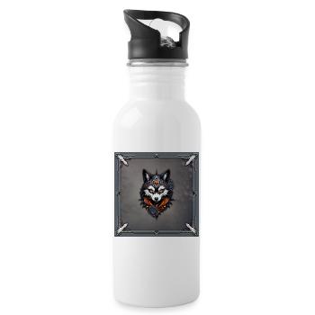 Majestic wolf's head, - Water bottle with straw - white - Right