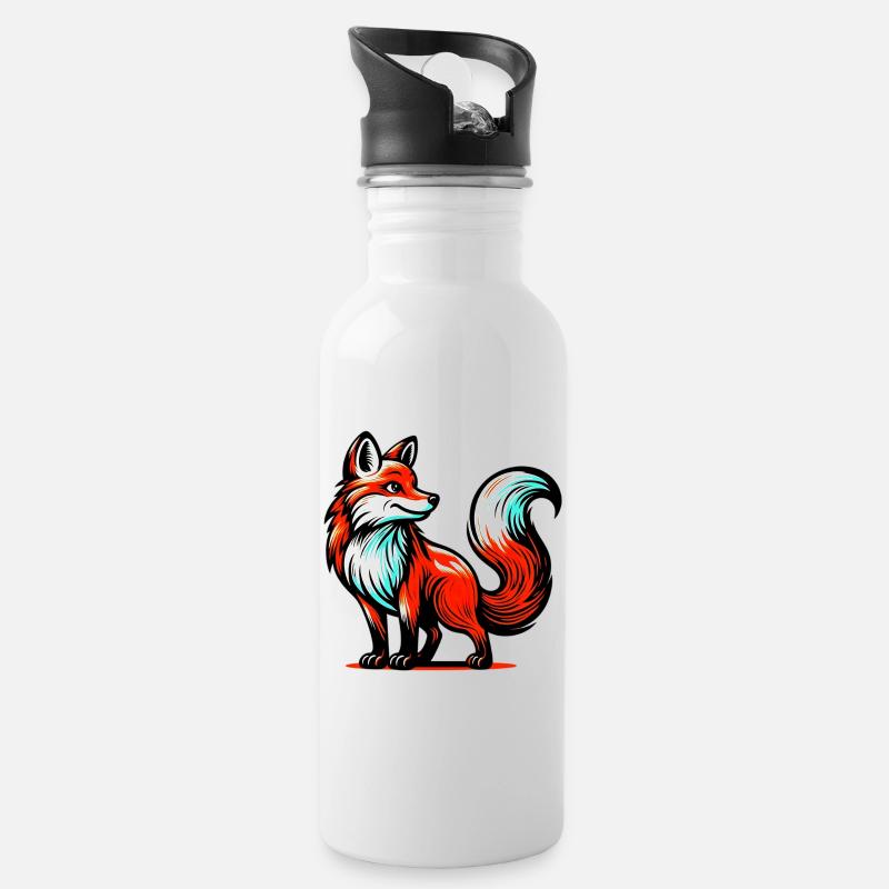 Fuchs - Trinkflasche mit integriertem Trinkhalm - Weiß