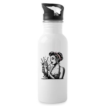 Rockabilly Milchshake Pin Up Girl Geschenk - Trinkflasche mit integriertem Trinkhalm - Weiß - Rechts