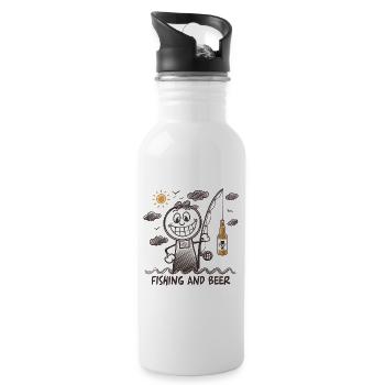 Drôle de bonhomme allumette dessin pêche et bière - Gourde avec paille intégrée - blanc - Droite