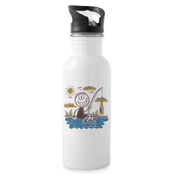 Drôle de bonhomme allumette dessin pêche et bière - Gourde avec paille intégrée - blanc - Droite