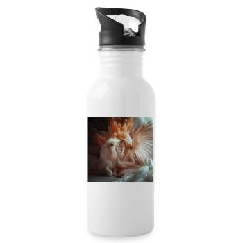 Angels and their lion - Water bottle with straw - white - Right