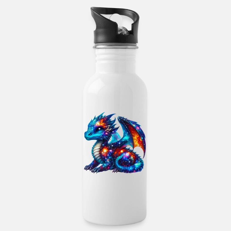 Drache - Trinkflasche mit integriertem Trinkhalm - Weiß