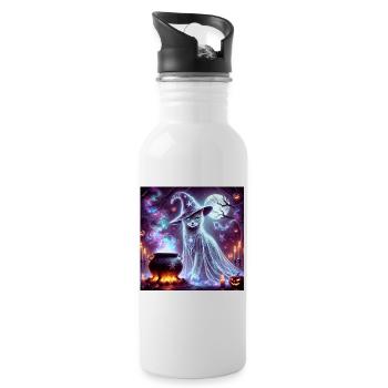 Mysterious Wizard Ghost Cat - Water bottle with straw - white - Right