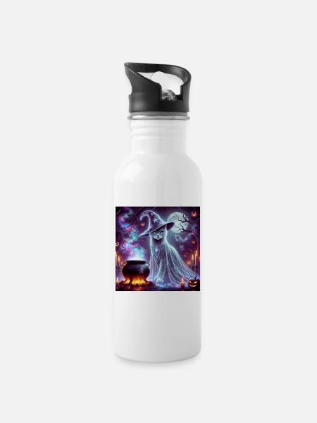 Chat fantôme sorcier mystérieux - Gourde avec paille intégrée - blanc