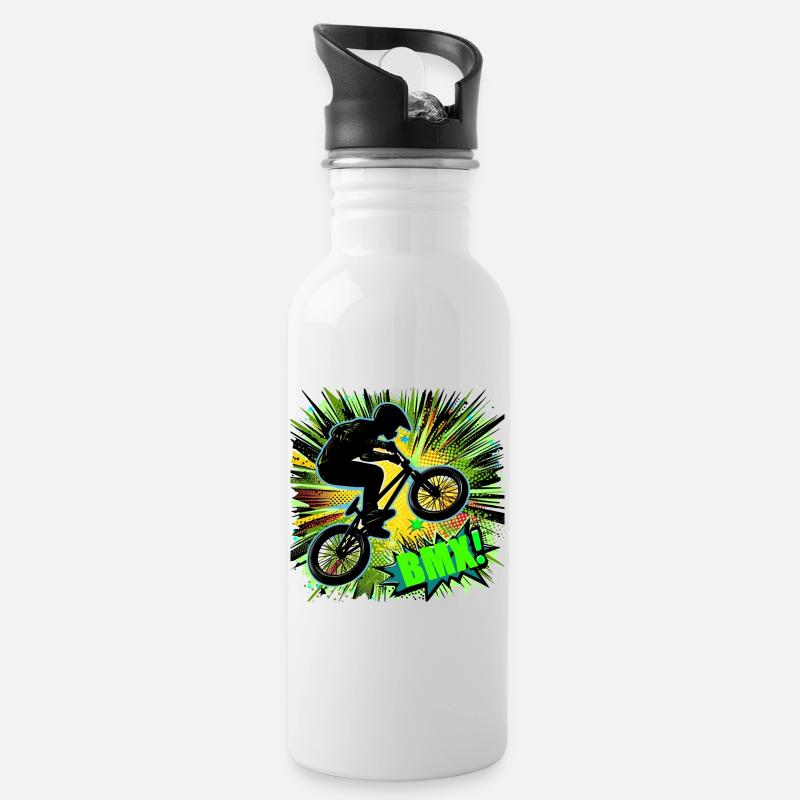 BMX Rad - Trinkflasche mit integriertem Trinkhalm - Weiß