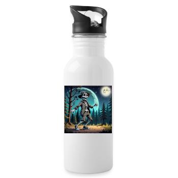 Mysterious Skeleton in Hat and Jacket - Water bottle with straw - white - Right