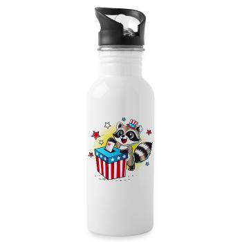A raccoon casts his vote in the US election - Water bottle with straw - white - Right