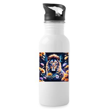 La beauté d'un lion dans son environnement - Gourde avec paille intégrée - blanc - Droite