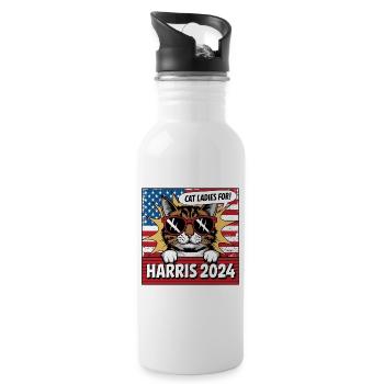 Cat Ladies For Kamala Harris 2024 USA America - Water bottle with straw - white - Right
