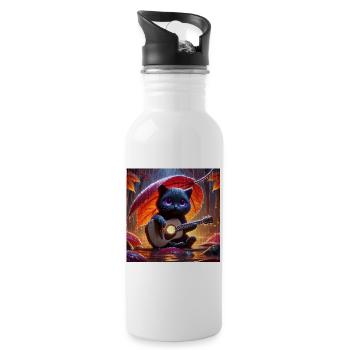Chat noir aux yeux violets joue de la guitare - Gourde avec paille intégrée - blanc - Droite