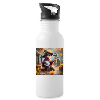 The Blue-Eyed Witch and her Magic Banjo - Water bottle with straw - white - Right
