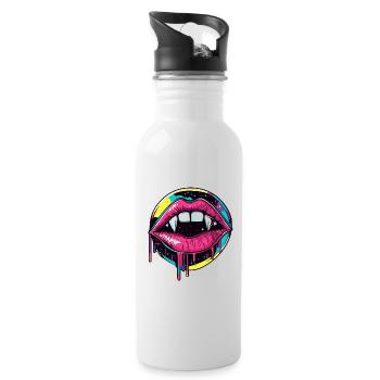 Vampir Lippen Halloween 90s Vaporwave - Trinkflasche mit integriertem Trinkhalm - Weiß - Rechts