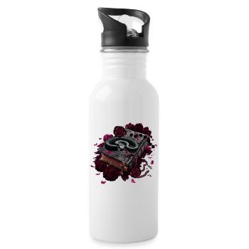 Bücher Design, Schlangen, Rosenblüten - Trinkflasche mit integriertem Trinkhalm - Weiß - Rechts