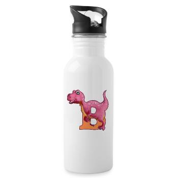 B - DINOSAURIER, Personalisierbar - Trinkflasche mit integriertem Trinkhalm - Weiß - Rechts