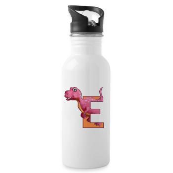 E - DINOSAURIER, Personalisierbar - Trinkflasche mit integriertem Trinkhalm - Weiß - Rechts