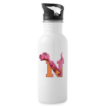 N - DINOSAURIER, Personalisierbar - Trinkflasche mit integriertem Trinkhalm - Weiß - Rechts