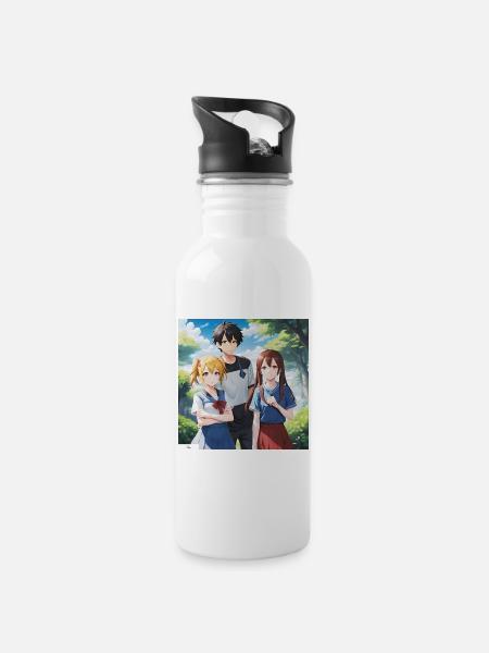 Anime Friends Summer - Water bottle with straw - white