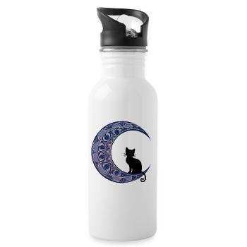 Mandala Moon Cat - Trinkflasche mit integriertem Trinkhalm - Weiß - Rechts