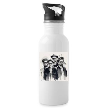 Freunde Tusche Porträt - Trinkflasche mit integriertem Trinkhalm - Weiß - Rechts