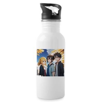 Herbst-Anime-Freunde - Trinkflasche mit integriertem Trinkhalm - Weiß - Rechts