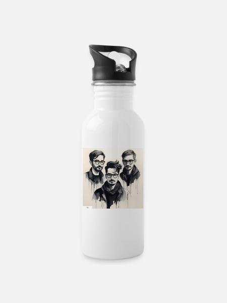 Friends portrait in ink - Water bottle with straw - white