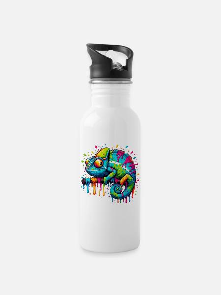 Chamäleon - Trinkflasche mit integriertem Trinkhalm - Weiß