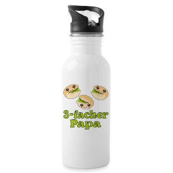 Dreifacher Papa - Vatertag 3 Kinder - Pistazien - Trinkflasche mit integriertem Trinkhalm - Weiß - Rechts