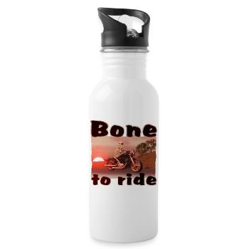 Bone to ride - skeleton on motorcycle - Water bottle with straw - white - Right