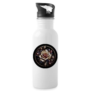 Rose im Diamantkranz - Rose Diamant Edelstein - Trinkflasche mit integriertem Trinkhalm - Weiß - Rechts