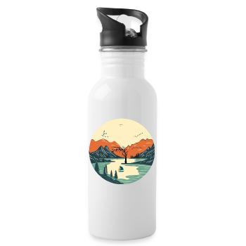 Serene Mountain and Lake Landscape - Water bottle with straw - white - Right
