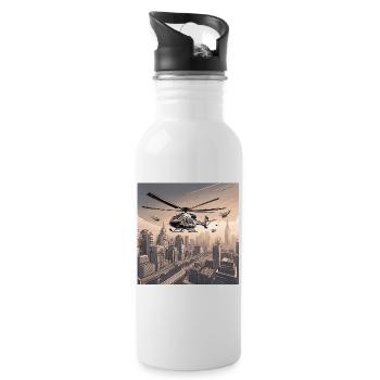 Helicopters Over Urban Cityscape - Water bottle with straw - white - Right