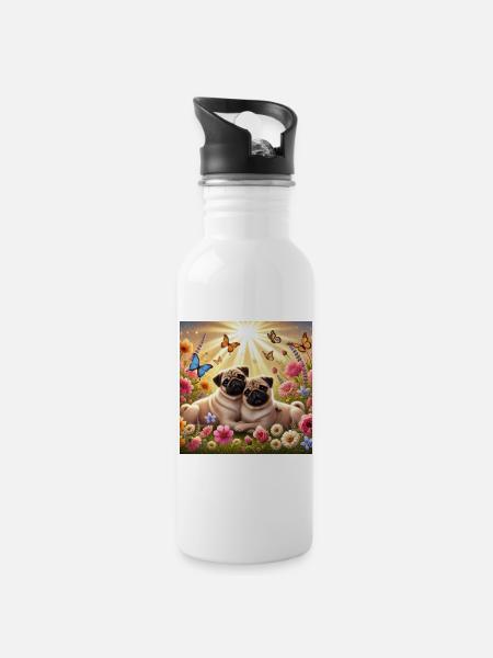 Sky-Shifting Pug Dog Lovers Design - Water bottle with straw - white