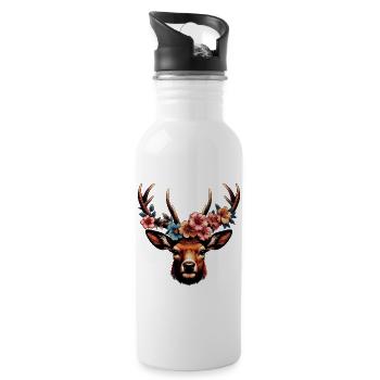 Deer with Flowers - Water bottle with straw - white - Right