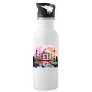 Colourful Watercolour Taj Mahal – Indian Architect - Water bottle with straw - white - Right