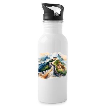 Colourful Great Wall of China Scenic Illustration - Water bottle with straw - white - Right
