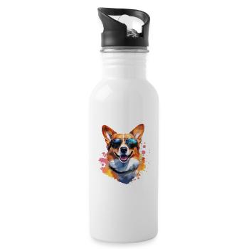 Corgie with sunglasses - Water bottle with straw - white - Right