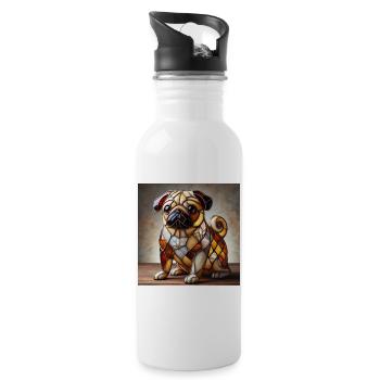 Vitrail bouledogue figure décorative - Gourde avec paille intégrée - blanc - Droite