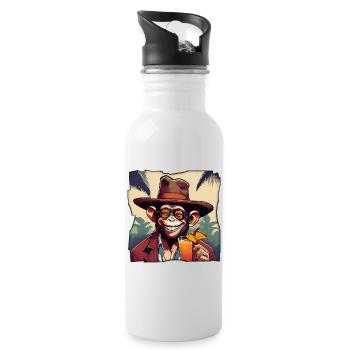Affe mit Cocktail! - Trinkflasche mit integriertem Trinkhalm - Weiß - Rechts