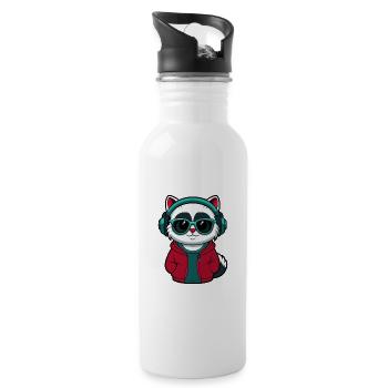 Cool Cat with Hoodie and Glasses Design - Water bottle with straw - white - Right