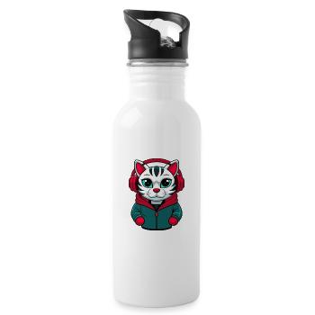 Bengalkatze Rasse Karikatur Kawaii Tier Haustier - Trinkflasche mit integriertem Trinkhalm - Weiß - Rechts