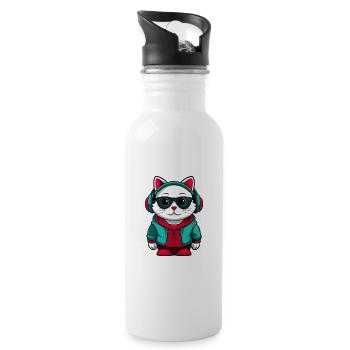 Bobtail américain Chat Race Dessin animé Kawaii Animal - Gourde avec paille intégrée - blanc - Droite