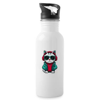 Arabian Egyptian Mau Cat Breed Cartoon Kawaii Pet - Water bottle with straw - white - Right