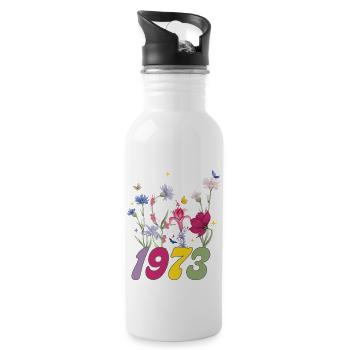 Geburtsjahr 1973 Wildblumen - Trinkflasche mit integriertem Trinkhalm - Weiß - Rechts