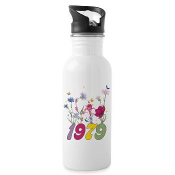 Geburtsjahr 1979 Wildblumen - Trinkflasche mit integriertem Trinkhalm - Weiß - Rechts