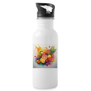 Vibrant Fruit Splash Art - Water bottle with straw - white - Right